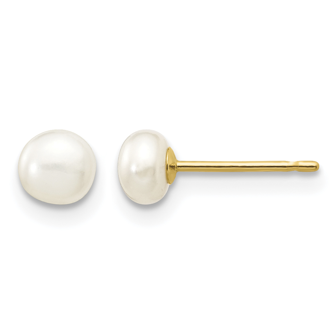 14k 4-5mm White Button Freshwater Cultured Pearl Stud Post Earrings (X40BW)