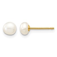 14K Yellow Gold 4-5mm White Button Freshwater Cultured Pearl Stud Post Earrings view 1