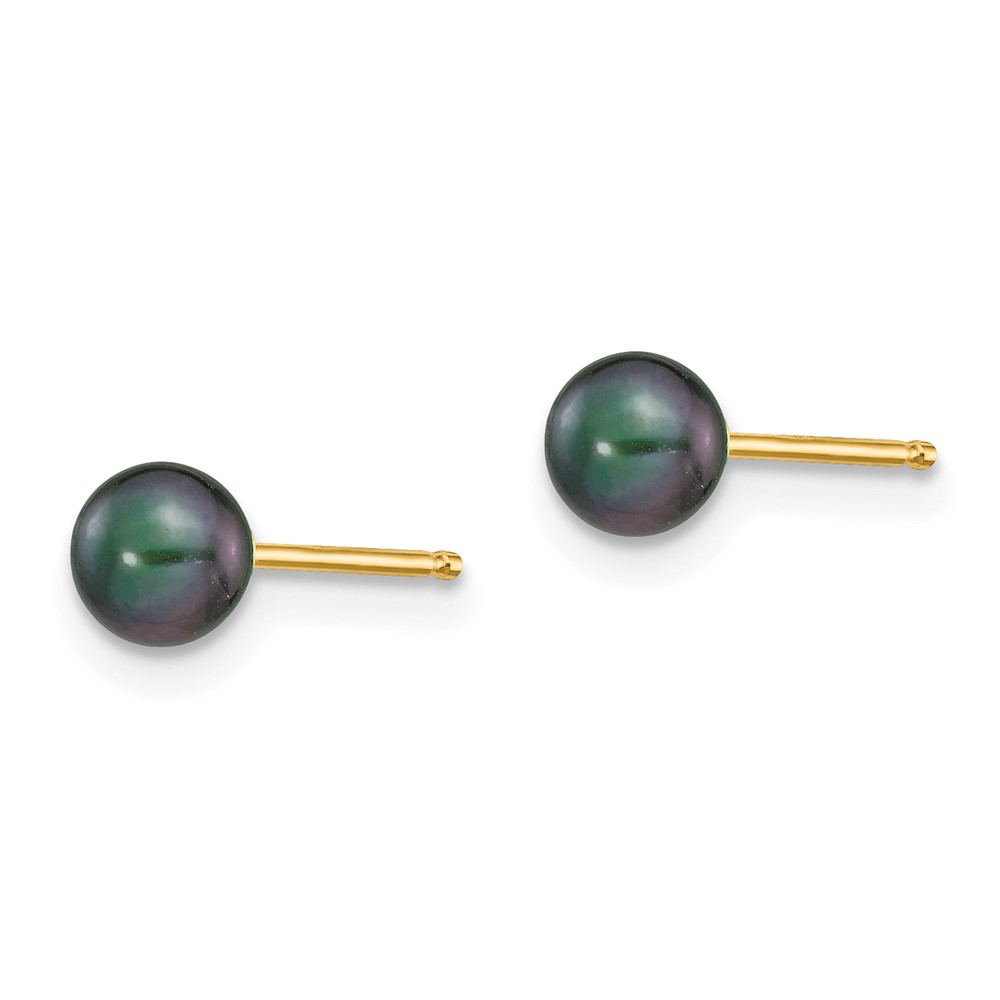 14k 4-5mm Black Round Freshwater Cultured Pearl Stud Post Earrings (X40PB)