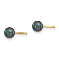 14K Yellow Gold 4-5mm Black Round Freshwater Cultured Pearl Stud Post Earrings view 2