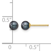 14K Yellow Gold 4-5mm Black Round Freshwater Cultured Pearl Stud Post Earrings view 4