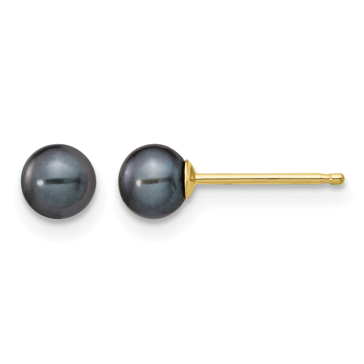 14k 4-5mm Black Round Freshwater Cultured Pearl Stud Post Earrings (X40PB)