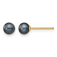 14K Yellow Gold 4-5mm Black Round Freshwater Cultured Pearl Stud Post Earrings view 1