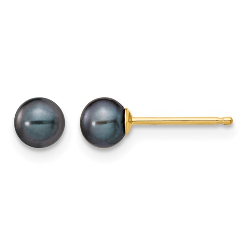 14K Yellow Gold 4-5mm Black Round Freshwater Cultured Pearl Stud Post Earrings