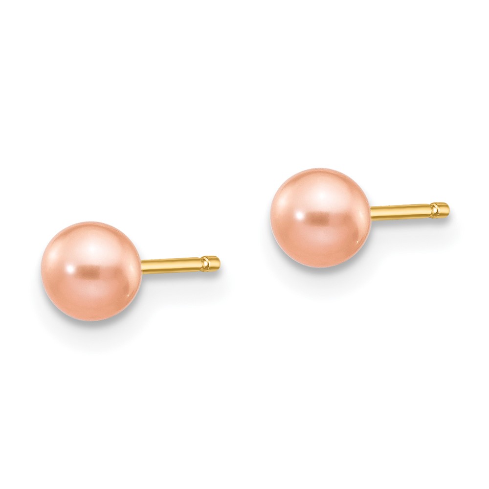 14k 4-5mm Pink Round Freshwater Cultured Pearl Stud Post Earrings (X40PPI)