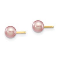 14K Yellow Gold 4-5mm Purple Round Freshwater Cultured Pearl Stud Post Earrings view 2