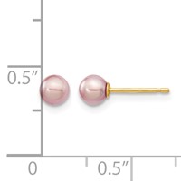 14K Yellow Gold 4-5mm Purple Round Freshwater Cultured Pearl Stud Post Earrings view 4