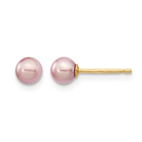 14K Yellow Gold 4-5mm Purple Round Freshwater Cultured Pearl Stud Post Earrings view 1