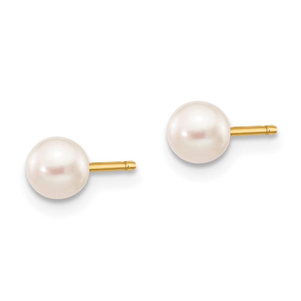 14k 4-5mm White Round Freshwater Cultured Pearl Stud Post Earrings (X40PW)