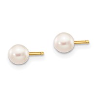 14K Yellow Gold 4-5mm White Round Freshwater Cultured Pearl Stud Post Earrings view 2