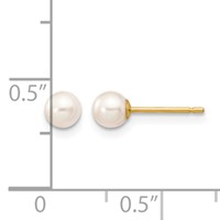 14K Yellow Gold 4-5mm White Round Freshwater Cultured Pearl Stud Post Earrings view 4