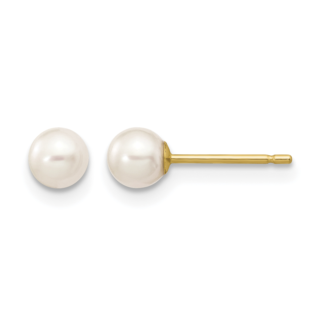 14k 4-5mm White Round Freshwater Cultured Pearl Stud Post Earrings (X40PW)
