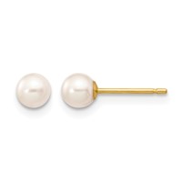 14K Yellow Gold 4-5mm White Round Freshwater Cultured Pearl Stud Post Earrings view 1