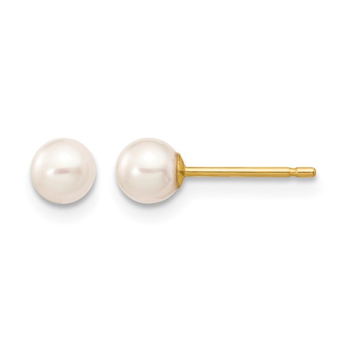 14K Yellow Gold 4-5mm White Round Freshwater Cultured Pearl Stud Post Earrings