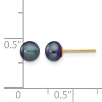 14K Yellow Gold 5-6mm Black Button Freshwater Cultured Pearl Stud Post Earrings view 4