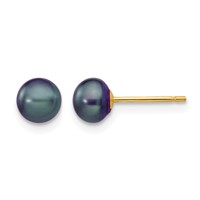 14K Yellow Gold 5-6mm Black Button Freshwater Cultured Pearl Stud Post Earrings view 1