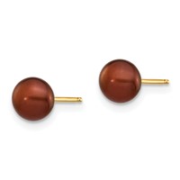 14K 5-6mm Brown Button Freshwater Cultured Pearl Stud Post Earrings view 2