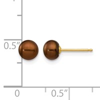 14K 5-6mm Brown Button Freshwater Cultured Pearl Stud Post Earrings view 4