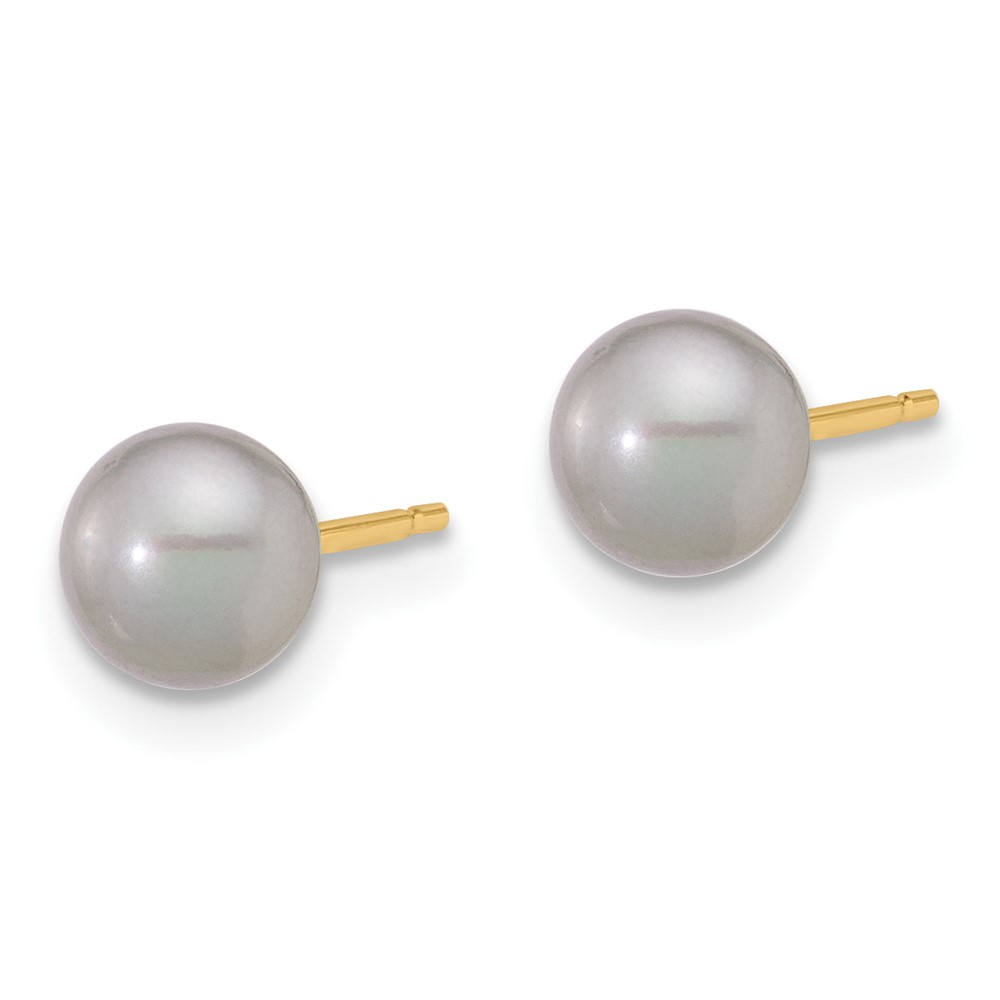 14k 5-6mm Grey Button Freshwater Cultured Pearl Stud Post Earrings (X50BG)