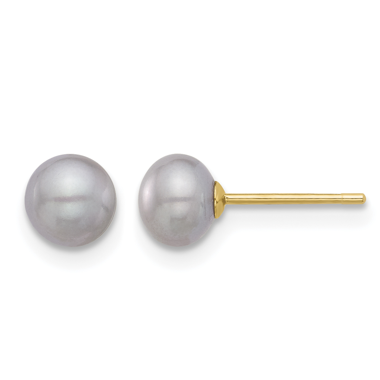 14k 5-6mm Grey Button Freshwater Cultured Pearl Stud Post Earrings (X50BG)
