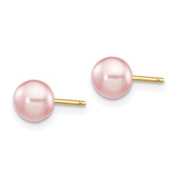 14K Yellow Gold 5-6mm Pink Button Freshwater Cultured Pearl Stud Post Earrings view 2