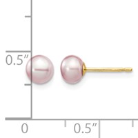 14K Yellow Gold 5-6mm Purple Button Freshwater Cultured Pearl Stud Post Earrings view 4