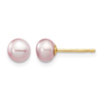 14K Yellow Gold 5-6mm Purple Button Freshwater Cultured Pearl Stud Post Earrings view 1