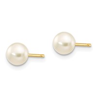 14K 5-6mm White Button Freshwater Cultured Pearl Stud Post Earrings view 2