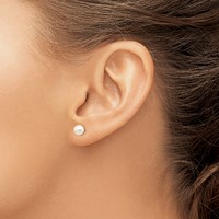 14K 5-6mm White Button Freshwater Cultured Pearl Stud Post Earrings view 3