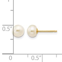 14K 5-6mm White Button Freshwater Cultured Pearl Stud Post Earrings view 4