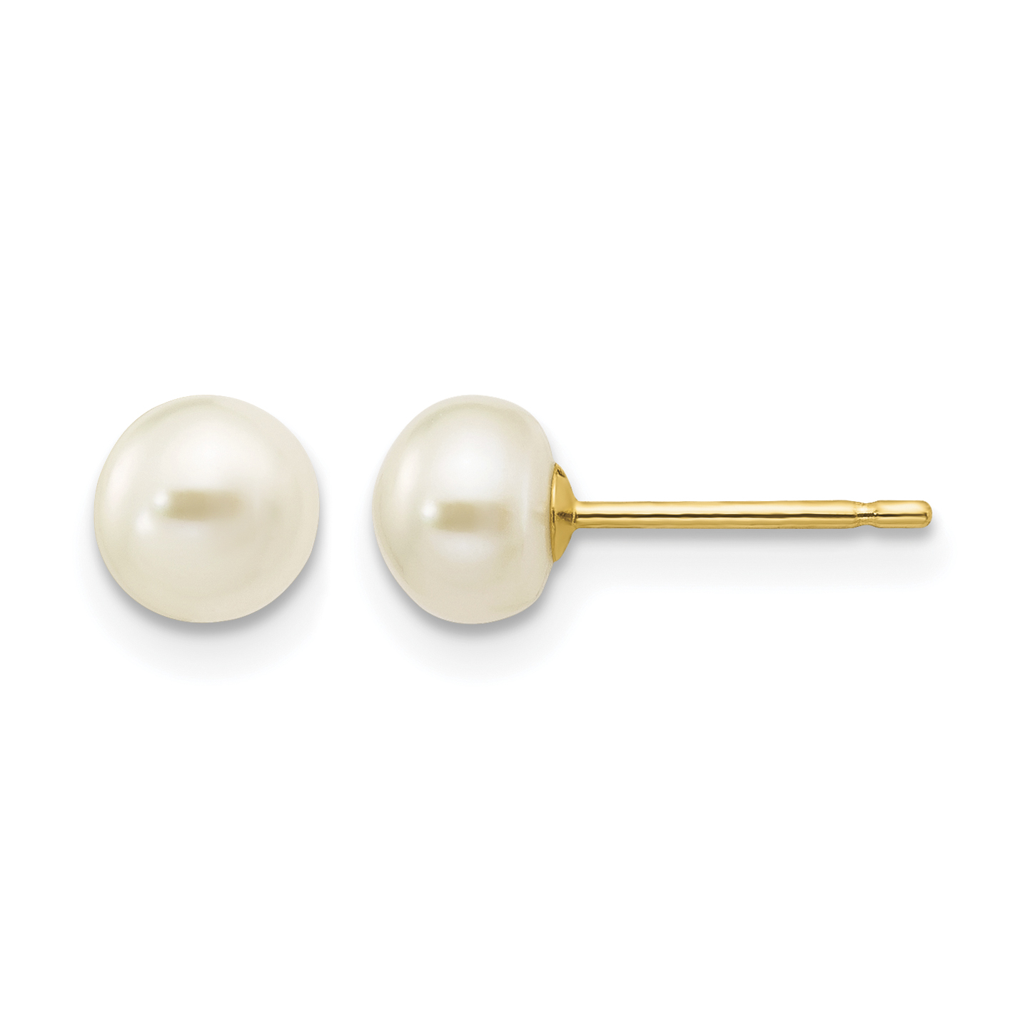 14k 5-6mm White Button Freshwater Cultured Pearl Stud Post Earrings (X50BW)