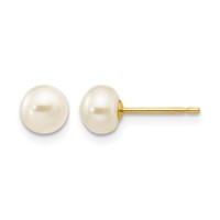 14K 5-6mm White Button Freshwater Cultured Pearl Stud Post Earrings view 1