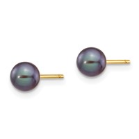 14K Yellow Gold 5-6mm Black Round Freshwater Cultured Pearl Stud Post Earrings view 2