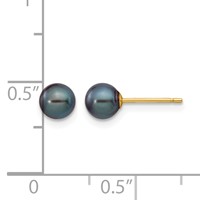 14K Yellow Gold 5-6mm Black Round Freshwater Cultured Pearl Stud Post Earrings view 4