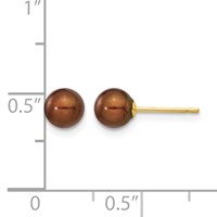 14K Yellow Gold 5-6mm Brown Round Freshwater Cultured Pearl Stud Post Earrings view 4