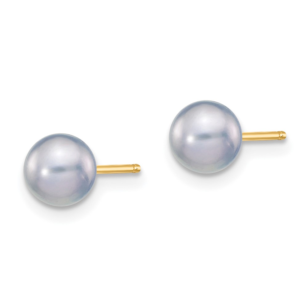 14k 5-6mm Grey Round Freshwater Cultured Pearl Stud Post Earrings (X50PG)