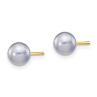 14K 5-6mm Grey Round Freshwater Cultured Pearl Stud Post Earrings view 2