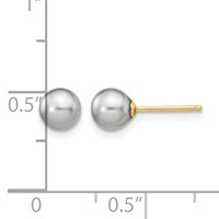 14K 5-6mm Grey Round Freshwater Cultured Pearl Stud Post Earrings view 4