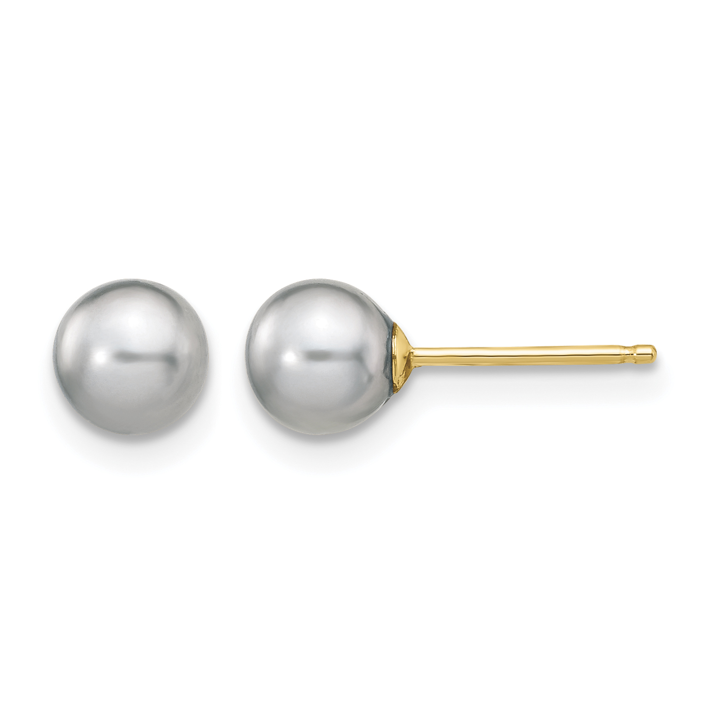 14k 5-6mm Grey Round Freshwater Cultured Pearl Stud Post Earrings (X50PG)