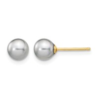14K 5-6mm Grey Round Freshwater Cultured Pearl Stud Post Earrings view 1