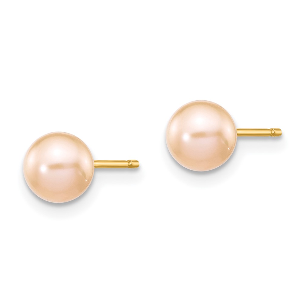 14k 5-6mm Pink Round Freshwater Cultured Pearl Stud Post Earrings (X50PPI)