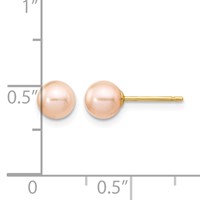14K Yellow Gold 5-6mm Pink Round Freshwater Cultured Pearl Stud Post Earrings view 4