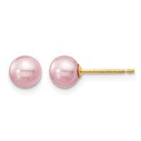 14K Yellow Gold 5-6mm Purple Round Freshwater Cultured Pearl Stud Post Earrings view 1