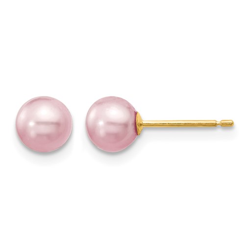14K Yellow Gold 5-6mm Purple Round Freshwater Cultured Pearl Stud Post Earrings