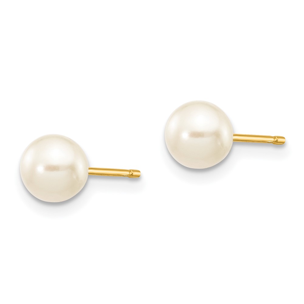 14k 5-6mm White Round Freshwater Cultured Pearl Stud Post Earrings (X50PW)