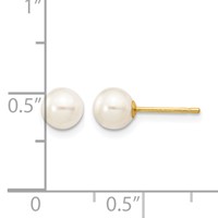 14K 5-6mm White Round Freshwater Cultured Pearl Stud Post Earrings view 4