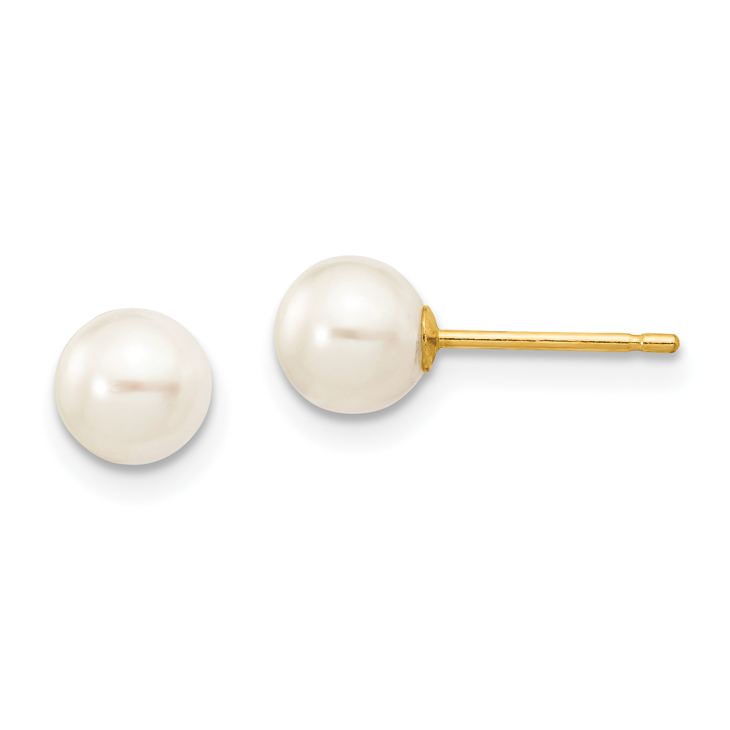 14k 5-6mm White Round Freshwater Cultured Pearl Stud Post Earrings (X50PW)