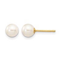 14K 5-6mm White Round Freshwater Cultured Pearl Stud Post Earrings view 1