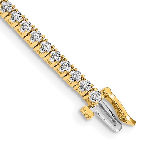 14K Yellow Gold Complete 3.05 Carat Round AA Diamond 4-prong Tennis Bracelet, 7"