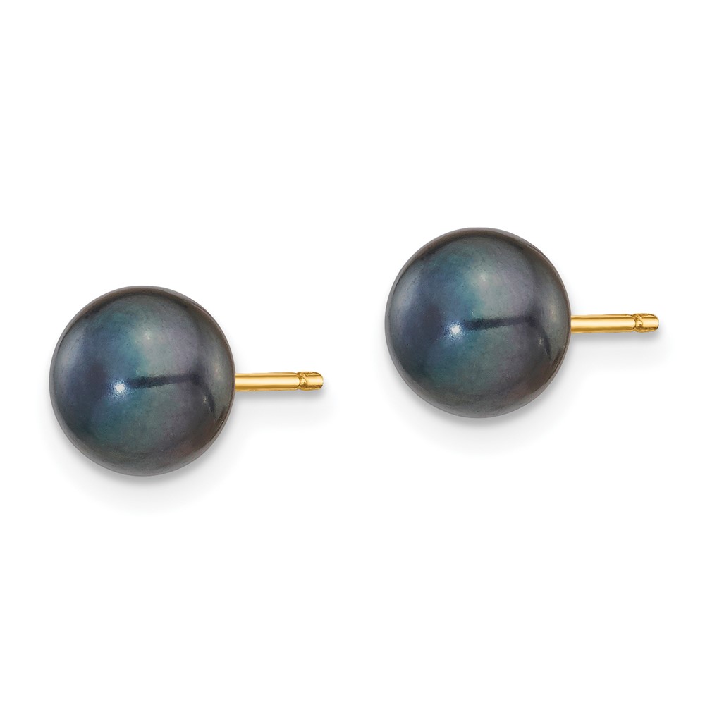 14k 6-7mm Black Button Freshwater Cultured Pearl Stud Post Earrings (X60BB)